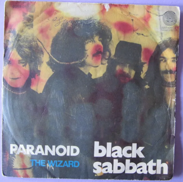 Black Sabbath - Paranoid The Wizard Vertigo Italy 1970 7" Vg+/Ex