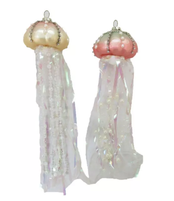 Jeweled Jellyfish Set of 2 Christmas Holiday Ornaments