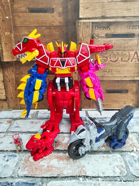 POWER RANGERS DINO Charge rot T-Rex Zord Megazord mit Stego und Tricera ...