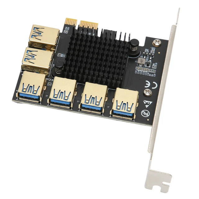 Ic Riser PCI E 1 To 6 Riser Card IC Heat Sink Gold Plated Treatment Black USB3.0 ...