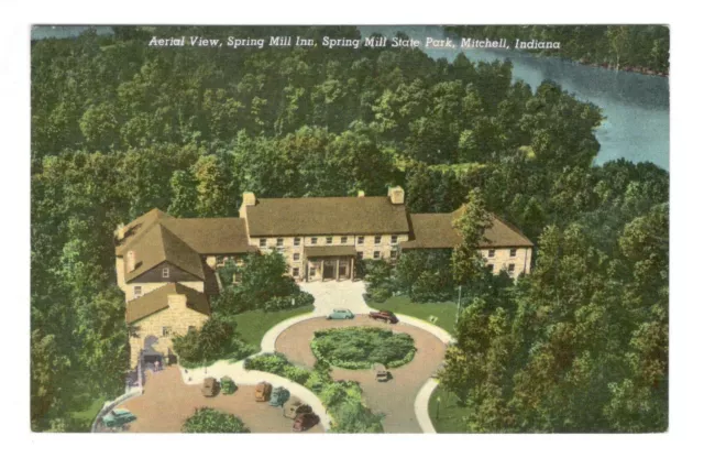 Aerial View Spring Mill Inn Mitchell Indiana Vintage Postcard EB5