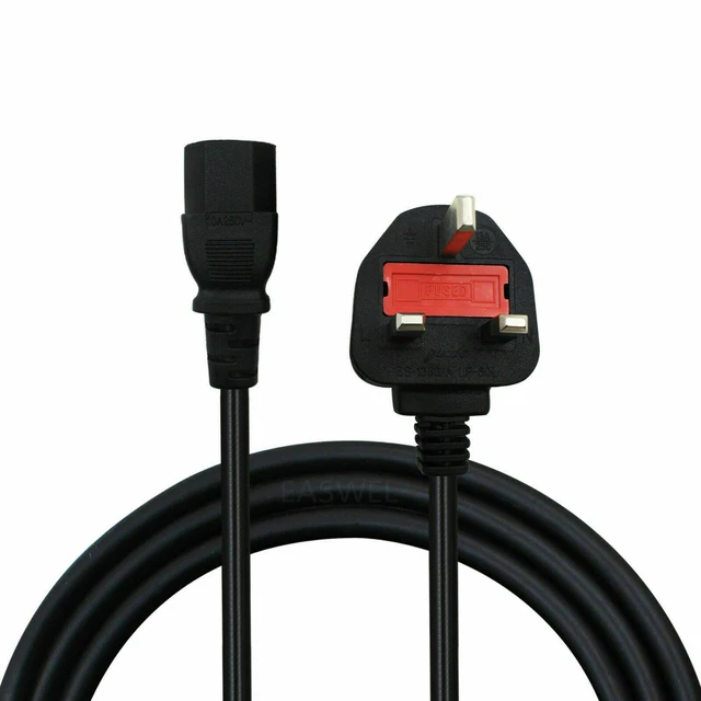 UK Mains 3/5/10/13 Amp Power Cable Kettles Lead PCs TVs IEC C13 Socket / Used