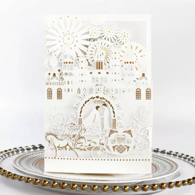 50pcs Luxury Gilding Gold White Red Castle Laser Cut Wedding Invitations Cards