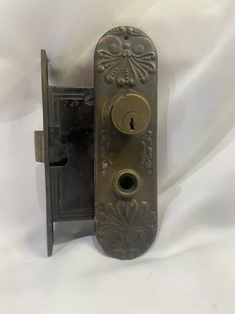 VINTAGE BRASS RHC READING HARDWARE  LOCK PLATE Missing Key And Knob