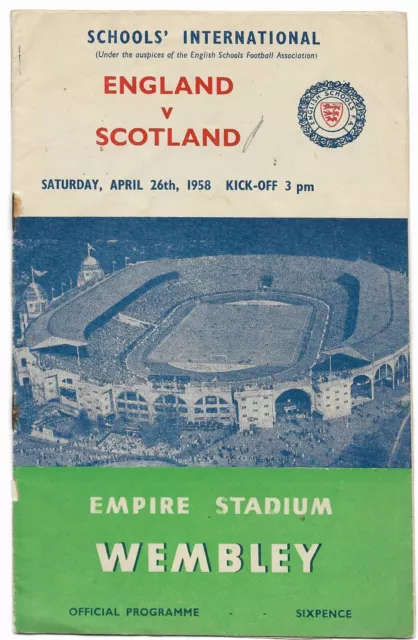 1957-1958 England v Scotland Schools International at Wembley - Programme