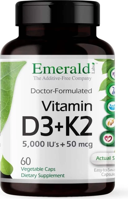 Vitamina D3 + K2 por Emerald, 60 cápsulas