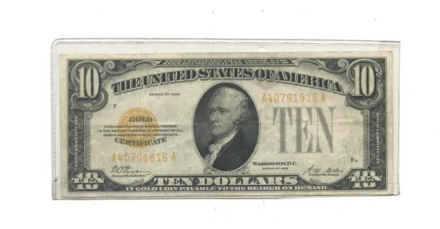 1928 $10 Gold Certificate FR 2400, Excellent color, well centered, no problems!