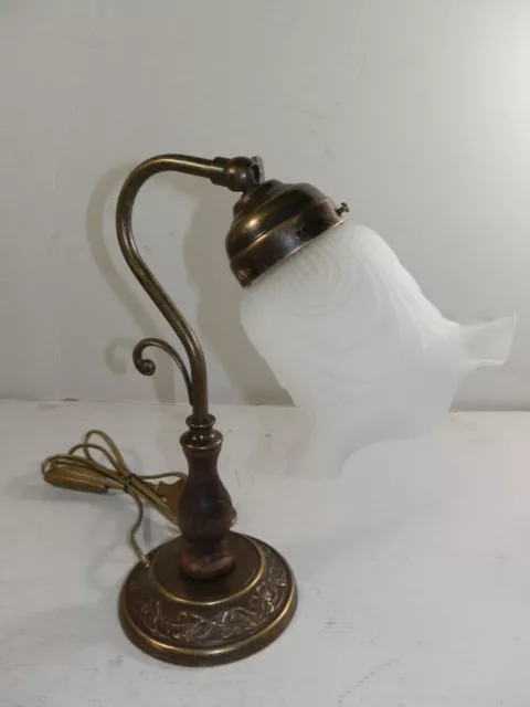 Lampada per comodino camera da letto in ottone brunito abat-jour VETRO e legno