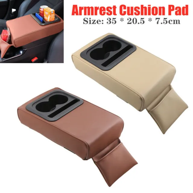 PU Leather Car Center Console Armrest Pad Storage Box Cushion Mat w/ Cup Holder
