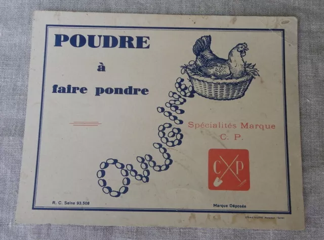Carton Publicitaire Poudre À Faire Pondre - Années 50 - Poule Poussin -Publicité