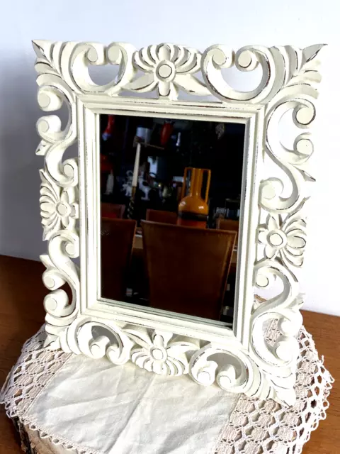 Lovely Vintage Style Cream Wooden Mirror - SET PROP