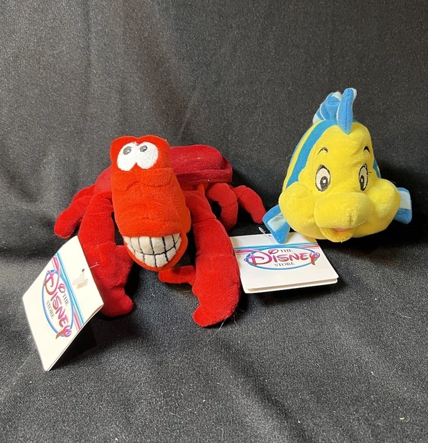 DISNEY STORE LITTLE Mermaid Flounder Sebastian Bean Bag Plush Lot of 2