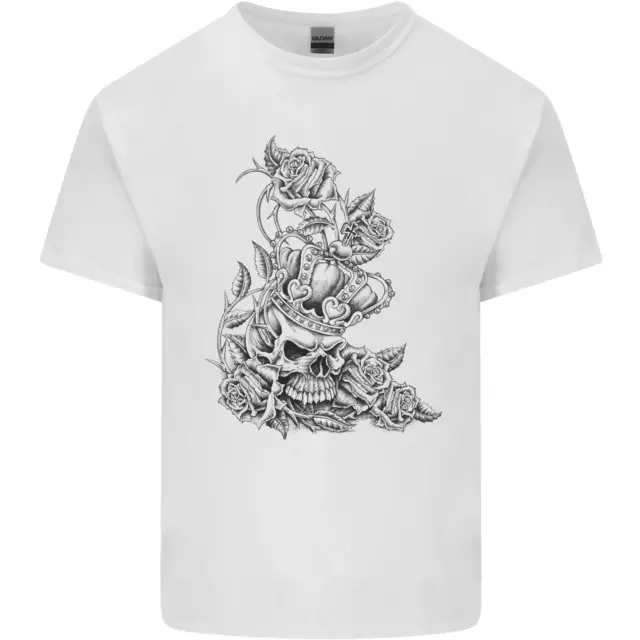 T-shirt bambini con corona teschio biker teschio gotico metallo pesante bambini