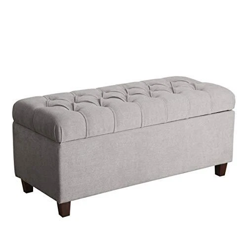 Home Decor | Tufted Ainsley Button Storage Ottoman Bench with Textured Gray
