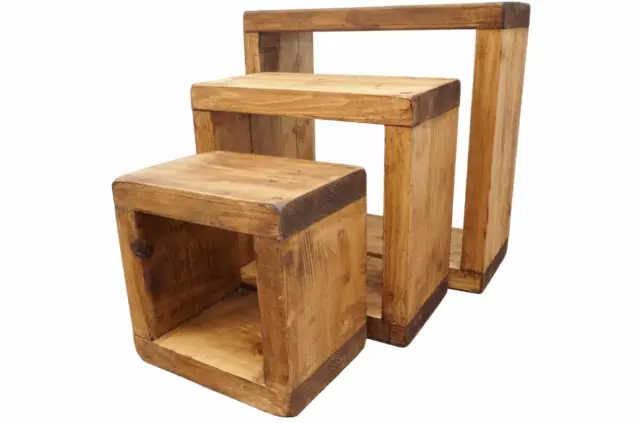 Nest Of Tables Farmhouse Handmade Solid Wood Side Tables Rustic