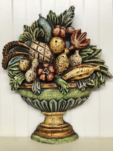 Beautiful Polychrome Italian/Spanish Urn with Fruit Carved in wood