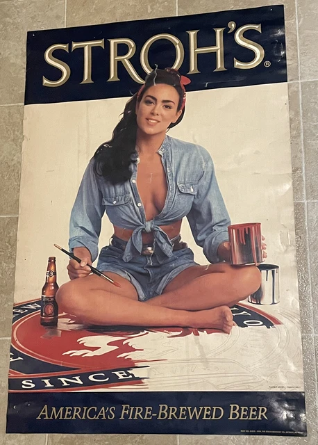 Vintage 1989 Stroh’s Beer Playboy Model Twanni Cable Poster 26 1/2” X 17 1/2"