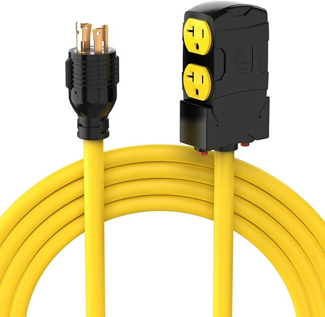 25FEET GENERATOR EXTENSION Cord NEMA L1430P to Four 520R 4 Prong 10