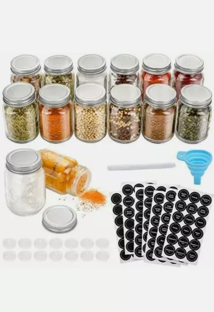 Talented Kitchen 14 Pack Glass Spice Jars with 269 Spice Labels