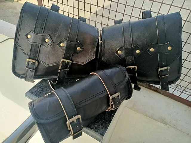 Sacs Cuir Moto Combo Sac De Selle Sacoches Latérales Pochette Bagages Noir Outil