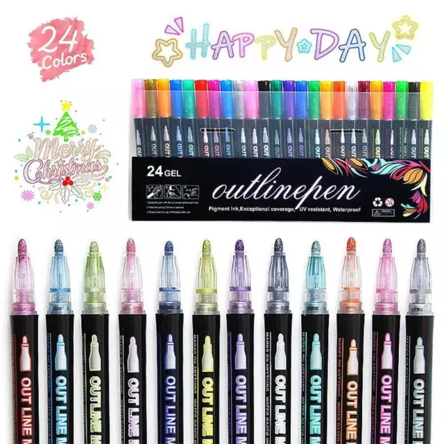 Drawing Double Line Outline Pen Highlighter Marker 8 Colors Pen For School  UK