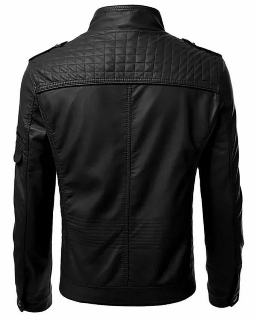 GENUINE MENS STYLISH Biker Black Retro Motorcycle Leather Jacket Coat ...