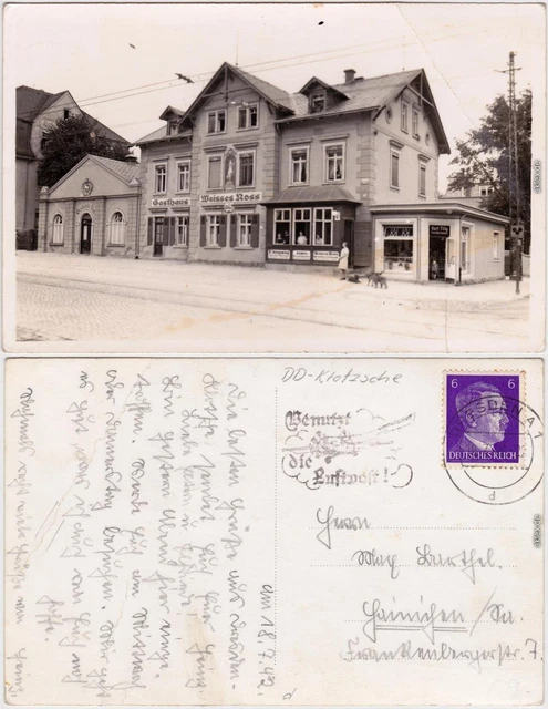 Foto Ansichtskarte Klotzsche Dresden Gasthaus zum Weißen Ross 1934