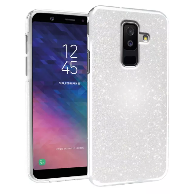 Custodia Brillantini Cover Glitter 3 in 1 per  Samsung Galaxy A6+ 2018 Argento