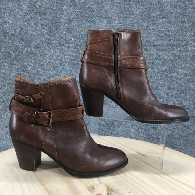 Sofft Boots Womens 11 M Casual Side Zip Buckle Ankle Bootie Brown Leather Heels