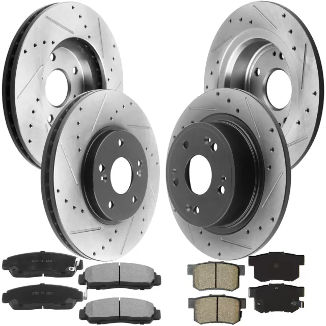 Front Rear Drilled Disc Rotors Ceramic Brake Pads for 2003 - 2007 Honda Accord