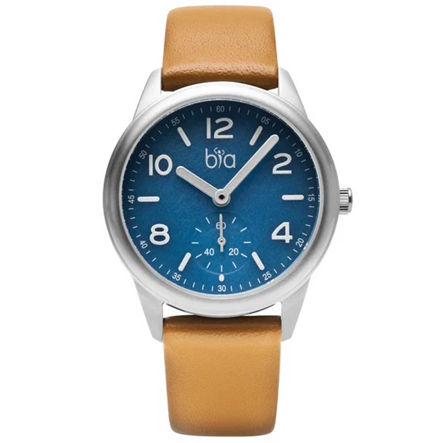 BIA Donna Orologio Suffragette Quarzo Quadrante Blu Marrone Vera Pelle Cinturino