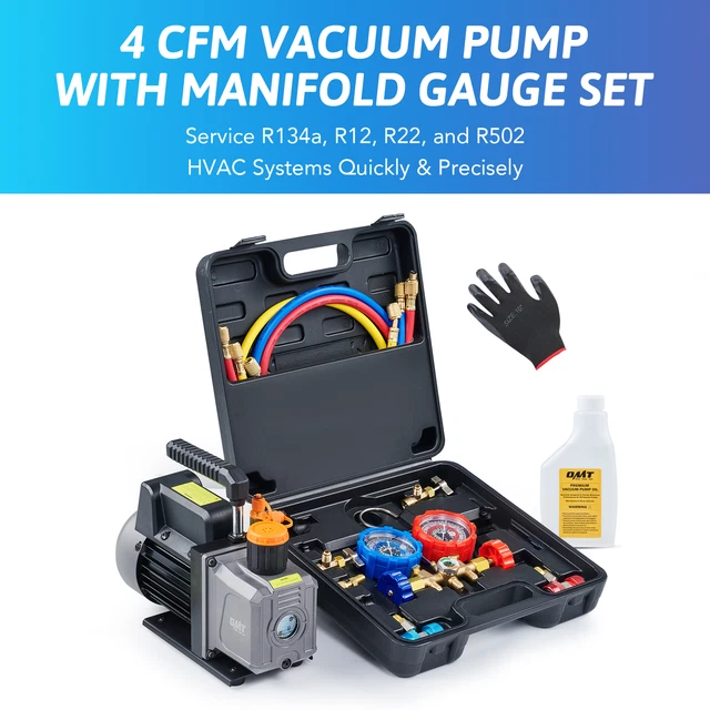 AC VACUUM PUMP with Gauge Set for R134a R12 R22 R502 Recharging