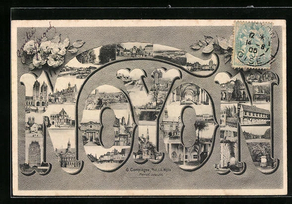 CPA Noyon, Vue Generale, L´Eglise, Mairie, Port 1905