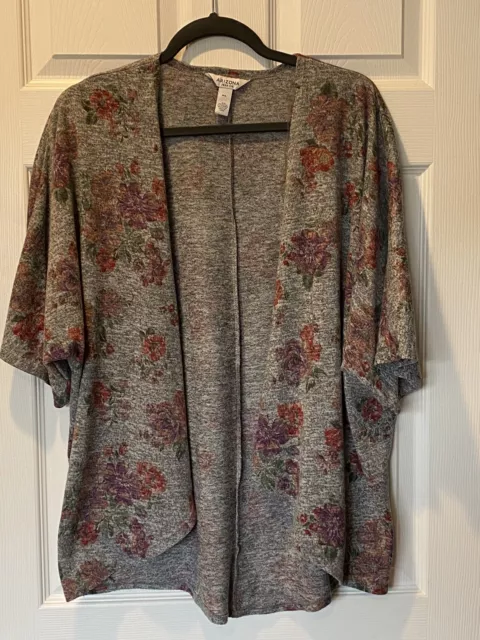 Arizona Jean Co Open Front Cardigan Shrug Gray Floral Office Travel Size M/L