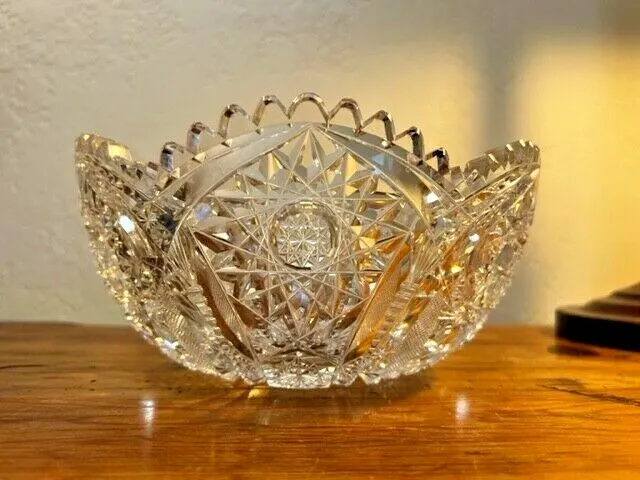 Vintage American Brilliant Cut Glass Heavy Crystal Serving Bowl 9'