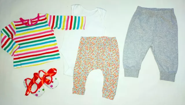 Baby Girls Bundle Age 3-6 Months Leggings Top Vest Pram Shoes Cottons 