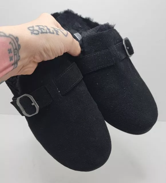 Fitflop | Chrissie shearling-lined black suede clog slide shoes | WMS 6 NWT