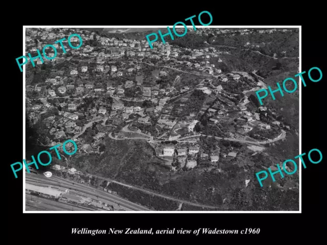 OLD LARGE HISTORIC PHOTO WELLINGTON NEW ZEALAND AERIAL VIEW OF WADESTOWN c1960