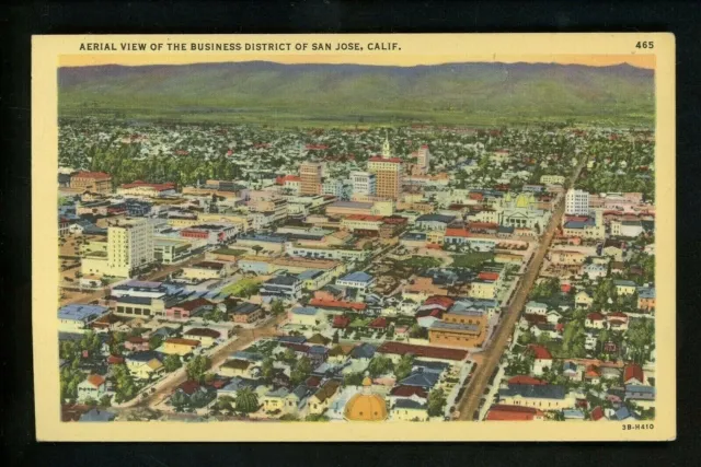 California CA postcard San Jose, Business District aerial view linen