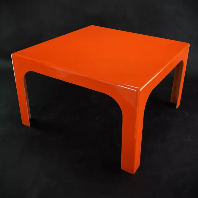 Vintage Tavolo Quadrato Tavolino Vetro Fibra Arancione 46x46x28 CM 1970er 2
