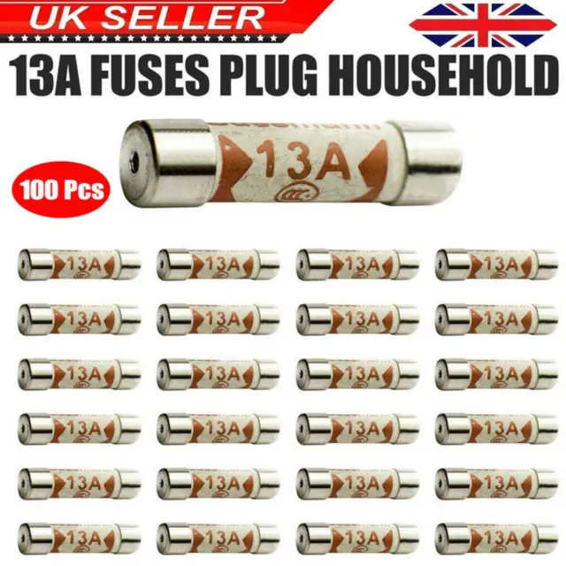 100x 13A Domestic Fuses Plug Top Household Mains 13amp Cartridge Fuse UK seller