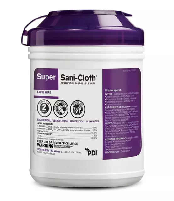 PDI Q55172 Super Sani-Cloth Germicidal Disposable 160 Wipes Large CANISTER