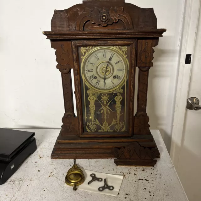 Antique Gingerbread, Cottage, Shelf Clock, New Haven Clock Co. 8 Day