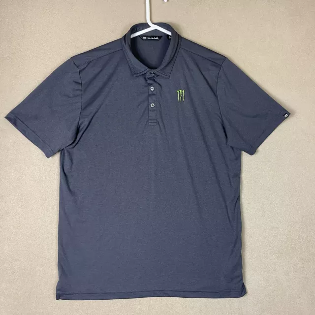 Travis Mathew Polo Shirt Men Large Gray Monster Energy Golfing Logo Preppy Adult