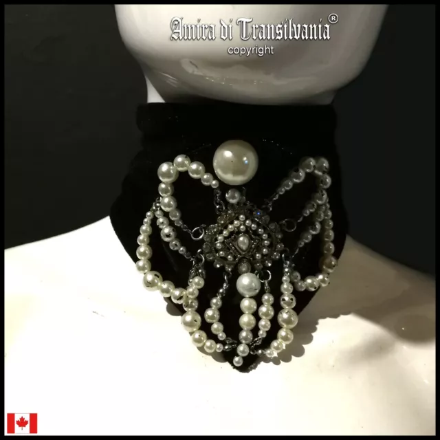 woman jewelry victorian choker pearl collar collier necklace black velvet gothic