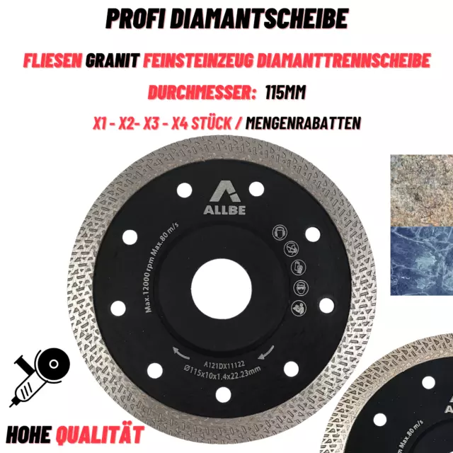 Diamantscheibe 115 mm Fliesen Granit Feinsteinzeug DiamantTrennscheibe Profi