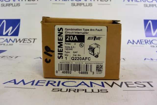 Siemens Q220Afc Type Arc Fault Circuit Interrupter 20 Amp New In Box