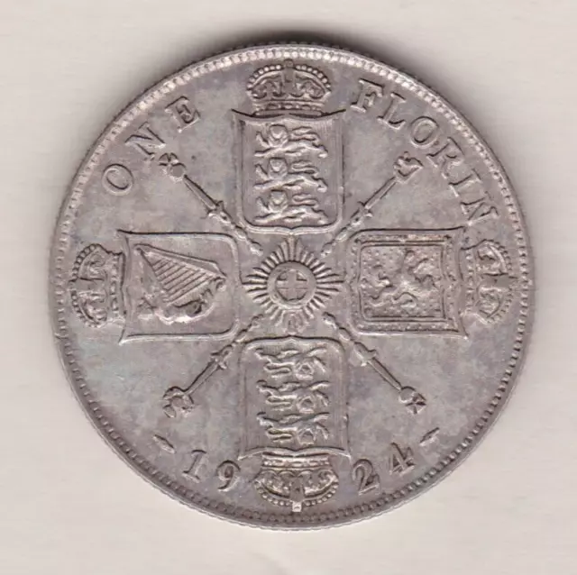 1924 George V 50% Silver Florin Coin Near Extremely Fine Or Better Condition.