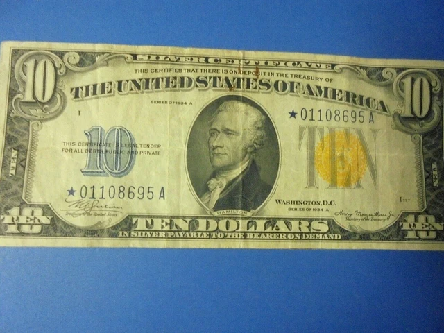 Silver Certificate-Gold Star Note-10 Dollar Bil-1934-North Africa Emergencyissue