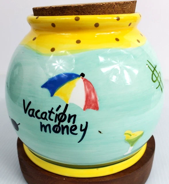 Jar w/ Cork Lid Vase Money Bank "Vacation Money” 5" x 5"